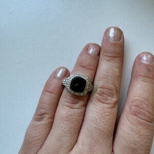 Effy Black Onyx and Sterling Silver Basket Weave Ring Size 7